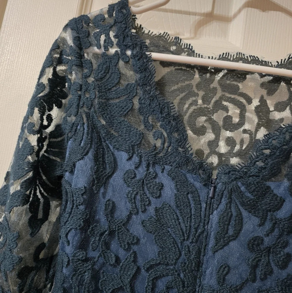 Tadashi Shoji Paillette Embroidered Lace & Tulle Sheath Dress in Teal, Sz 2, EUC - Picture 11 of 16